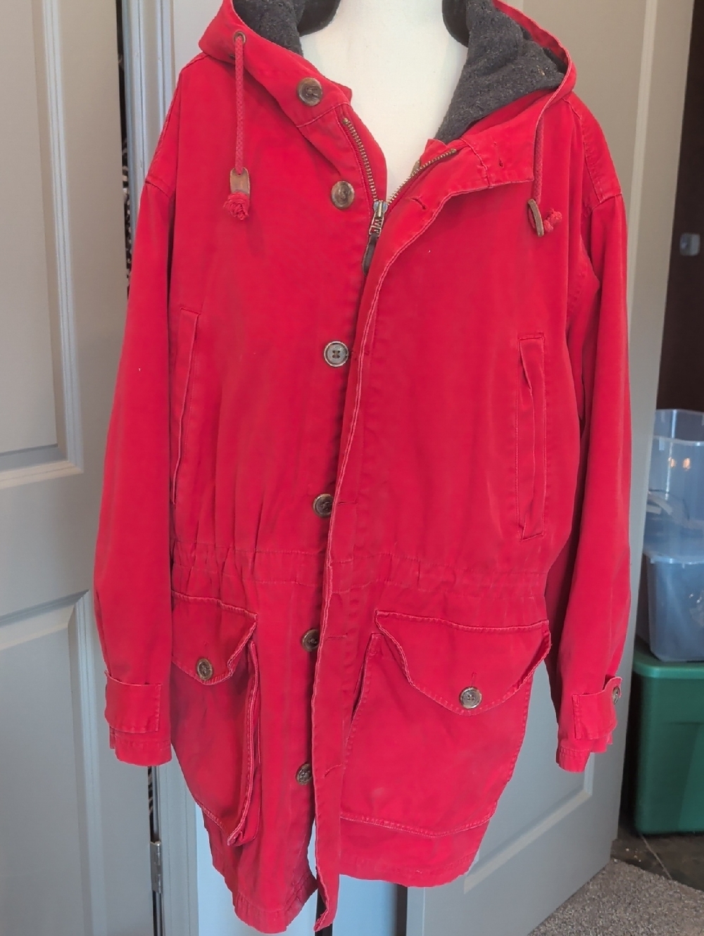 Abercrombie & Fitch Red and Gray Jacket Label Detail